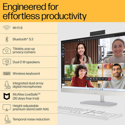 HP ALL-IN-ONE PC 13TH GEN INTEL CORE I7 27 INCH (68.6CM) FHD 16GB RAM, 1TB SSD, INTEL UMA GRAPHICS, 710 WHITE WIRELESS KEYBOARD AND MOUSE COMBO (WINDOWS 11 HOME, MSO 21, SHELL WHITE, 6.72 KG) 27-CR0403IN