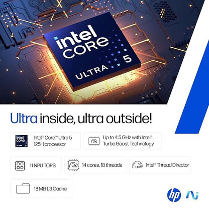 HP 15, Intel Core Ultra 5 125H (16GB DDR5, 1TB SSD) FHD, IPS, 15.6''/39.6cm, Win11, M365 Basic(1yr)*Office24, Silver, 1.65kg, fd1354TU, Intel Arc Graphics, FHD Camera w/Shutter, AI Powered Laptop