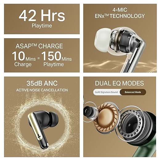 Boat Airdopes 141 Elite ANC TWS Ear Buds Wireless Earphones with mic (Green)