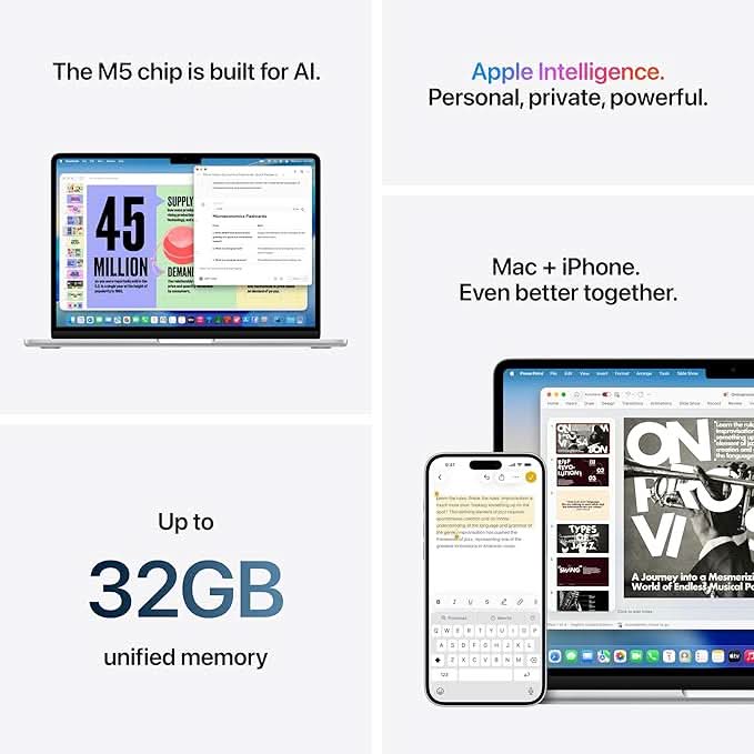 Apple 15-inch MacBook Air M5 chip with 10 core CPU and 10 core GPU, 24GB, 1TB SSD - Starlight