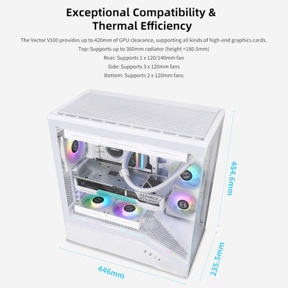 LIAN LI V100 VECTOR ATX MID-TOWER PC CASE , WHITE (G99.V100RW.IN)