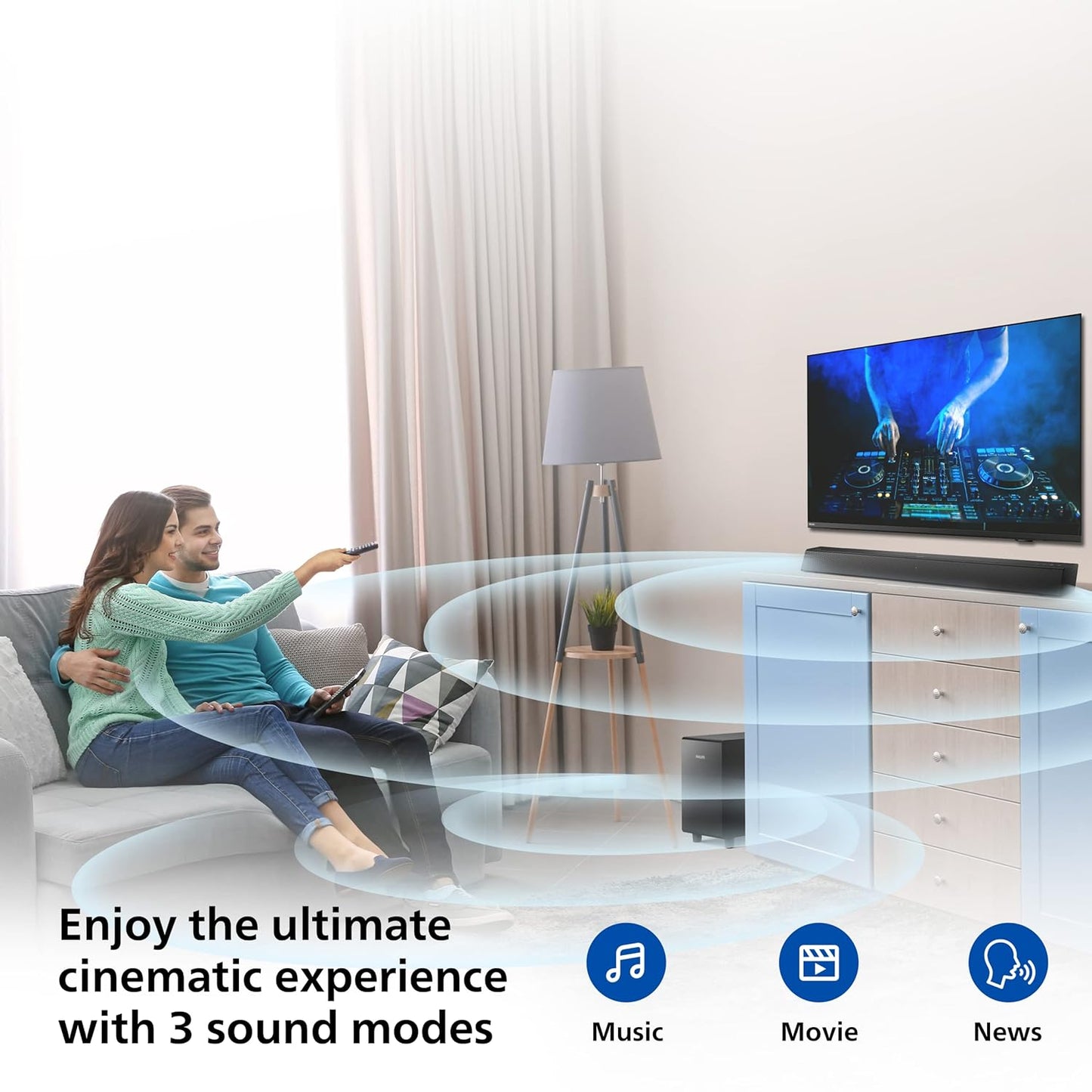 PHILIPS AUDIO TAB5305 2.1CH 140W BLUETOOTH SOUNDBAR WITH WIRELESS SUBWOOFER, MULTIPLE CONNECTIVITY, METAL GRILLE AND POWERFUL BASS