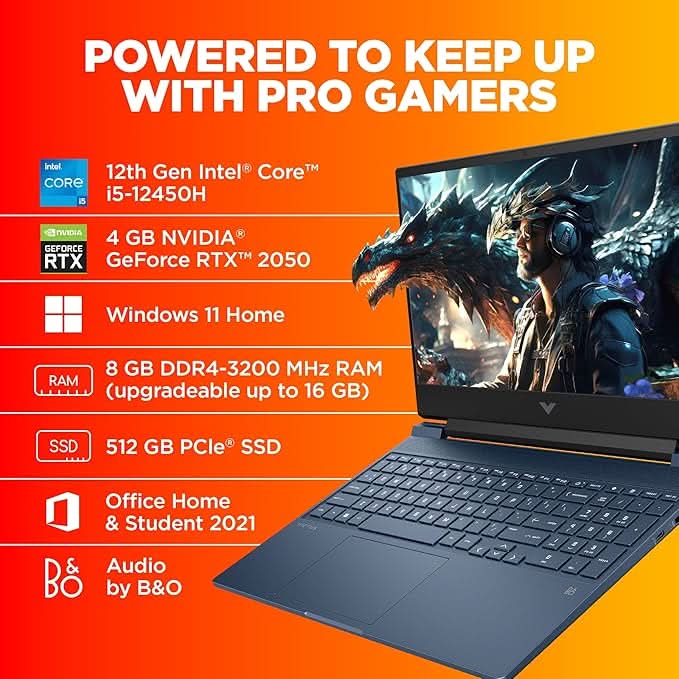 HP VICTUS 15 FA1312TX [CI5-12450H 12TH GEN/8GB/512GB SSD/WIN11 HOME+MSO/15.6 INCH/4GB-RTX2050 GRAPHICS /1 YEAR(S)/BLACK]
