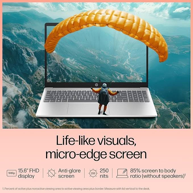 HP 15, 13th Gen Intel Core i5-1334U Laptop (12GB DDR4,512GB SSD) Anti-Glare,Micro-Edge,15.6''/39.6cm, FHD, Win11,M365,Office24, Silver,1.59kg, Iris Xe Graphics, FHD Camera w/Privacy Shutter, fd0575TU