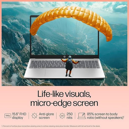 HP 15, 13th Gen Intel Core i5-1334U Laptop (12GB DDR4,512GB SSD) Anti-Glare,Micro-Edge,15.6''/39.6cm, FHD, Win11,M365,Office24, Silver,1.59kg, Iris Xe Graphics, FHD Camera w/Privacy Shutter, fd0575TU