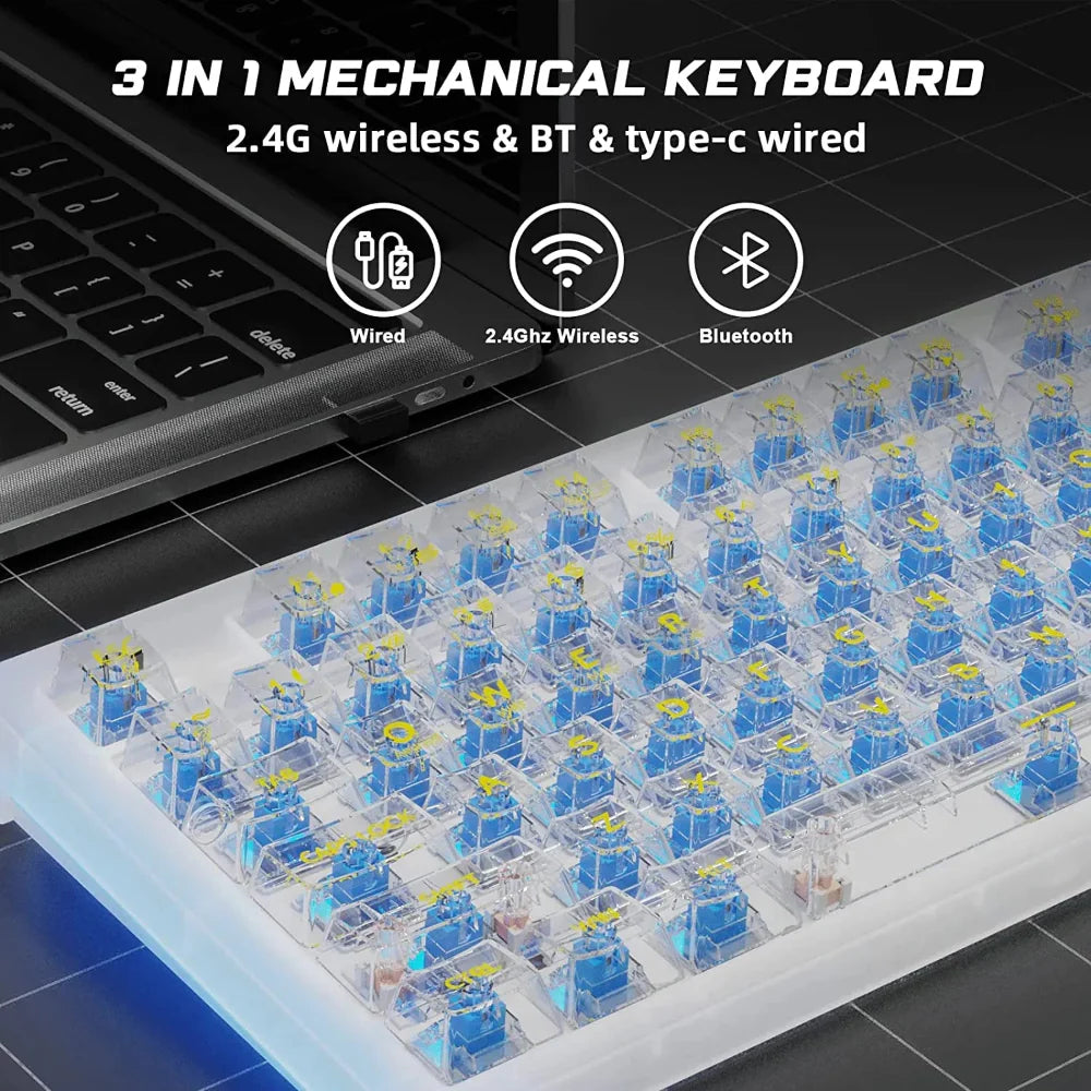AULA F2183 TKL RGB Wireless Bluetooth Mechanical Gaming Keyboard ( White ) ( Clicky Blue Switch ) (‎F2183)