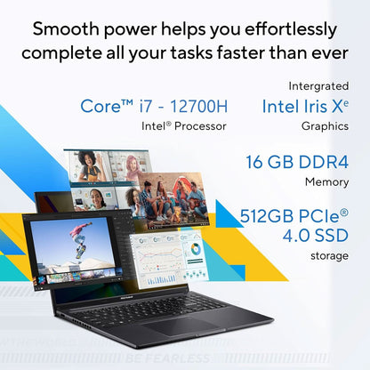 ASUS VIVOBOOK 16, INTEL CORE I7-12700H 12TH GEN, 16 INCH (40.64 CM) FHD+, THIN AND LIGHT LAPTOP (16GB/512GB/WIN11/OFFICE 2021/BACKLIT KEYBOARD/INDIE BLACK/1.8 KG), X1605ZAC-MB742WS