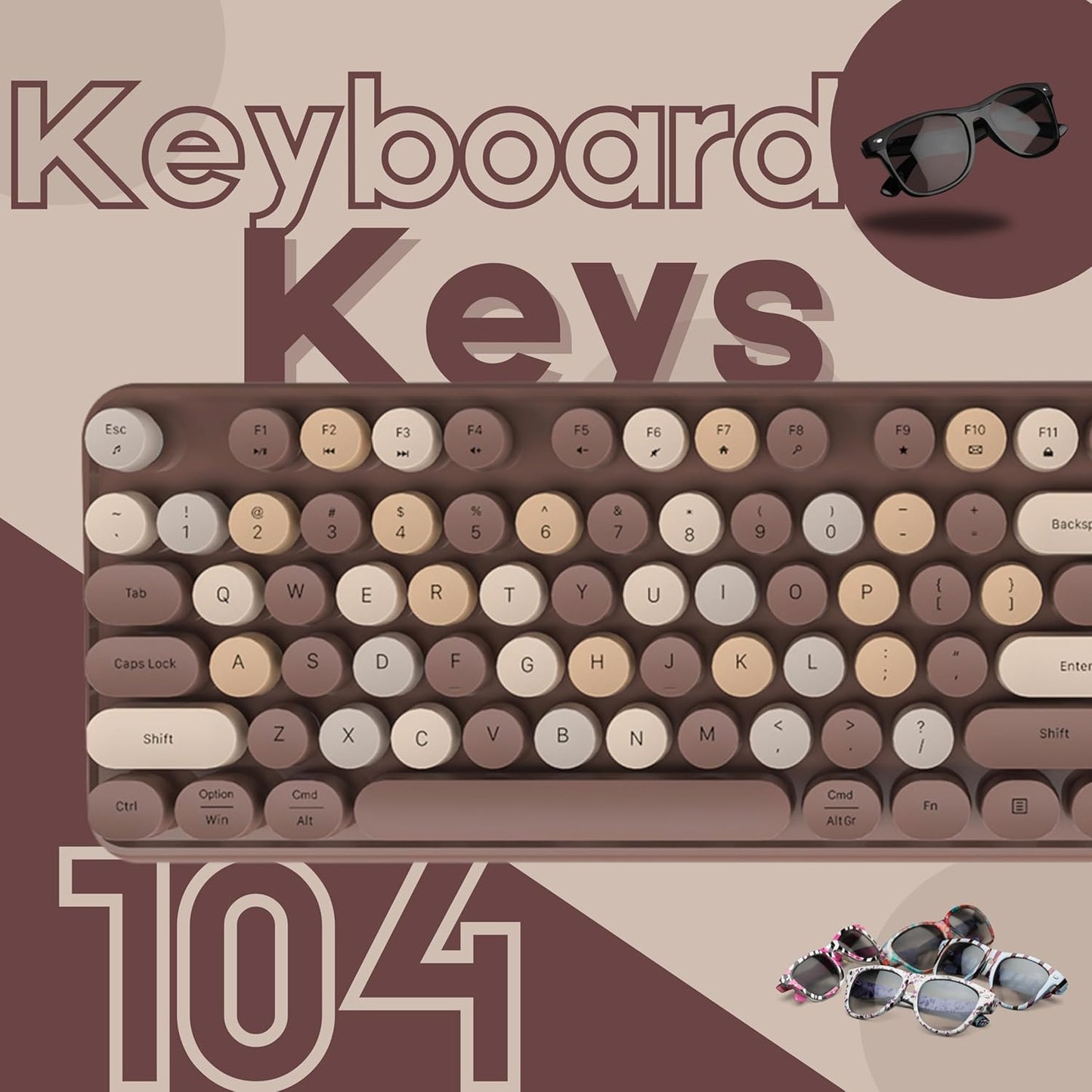 AULA AC306 WIRELESS KEYBOARD WITH RETRO KEYS ,MIX BROWN