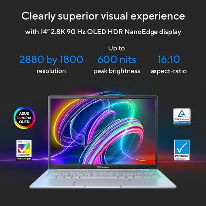 ASUS CREATOR SERIES VIVOBOOK 14X OLED 2023, INTEL CORE I5-12450H 12TH GEN, 14.0-INCH 90HZ, CREATOR/GAMING LAPTOP (16GB/512GB SSD/RTX 2050/WIN11/FP/63WHR/SILVER/1.40 KG),K3405ZFB-KM542WS