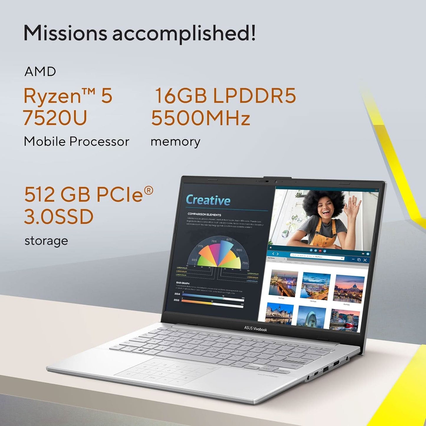 ASUS VIVOBOOK GO 14, 14 INCH FHD (1920 X 1080), AMD RYZEN 5 7520U PROCESSOR,(16GB RAM/512GB SSD/AMD RADEON IGPU/WINDOWS 11/MS OFFICE 365 BASIC (1YEAR)*/OFFICE HOME 2024/SILVER/1.38 KG),E1404FA-NK5541WS