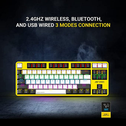 ANT ESPORTS MK4500 PRO 3IN1 WIRELESS / BT / WIRED TKL MECHANICAL BACKLIT GAMING KEYBOARD BLACK (RED SWITCH) (BIS.R-41211141)