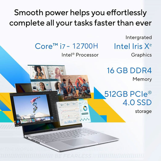 ASUS VIVOBOOK 16 INTEL CORE I7-12700H /16GB DDR4 / 512GB PCIE 4.0 SSD / 16.0-INCH / WUXGA (1920 X 1200) 16:10 /TRANSPARENT SILVER / FINGERPRINT / BACKLIT KB / WIN 11 HOME / MS OFFICE LAPTOP X1605ZAC-MB740WS