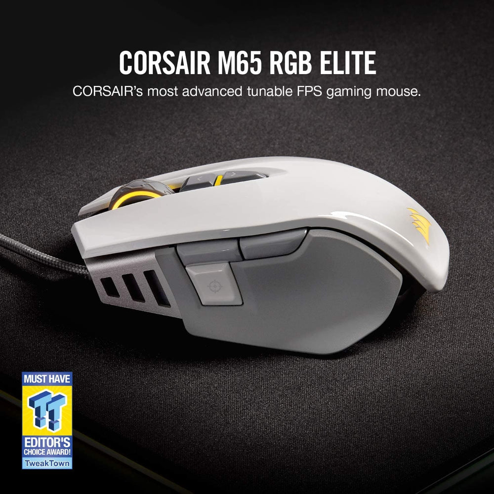 CORSAIR M65 Elite Wired Ergonomic Gaming Mouse ( M65 ) ( 18000DPI / 8 Macro Buttons ) ( White )