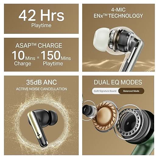 Boat Airdopes 141 Elite ANC TWS Ear Buds Wireless Earphones with mic (White)