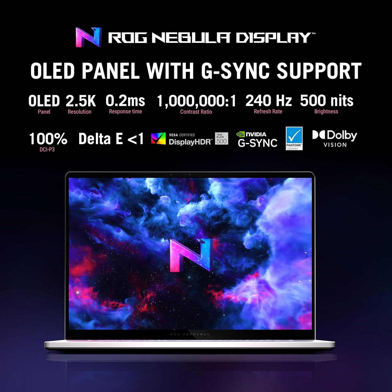 ASUS ROG ZEPHYRUS G16, GAMING LAPTOP, 16 INCH 2.5K OLED ROG NEBULA DISPLAY, 240HZ 500 NITS, AMD RYZEN AI 9 HX 370 (32GB RAM/2TB SSD/RTX 4070/WIN 11/OFFICE 2021/PLATINUM WHITE/1.85 KG), GA605WI-QR067WS
