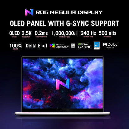 ASUS ROG ZEPHYRUS G16, GAMING LAPTOP, 16 INCH 2.5K OLED ROG NEBULA DISPLAY, 240HZ 500 NITS, AMD RYZEN AI 9 HX 370 (32GB RAM/2TB SSD/RTX 4070/WIN 11/OFFICE 2021/PLATINUM WHITE/1.85 KG), GA605WI-QR067WS