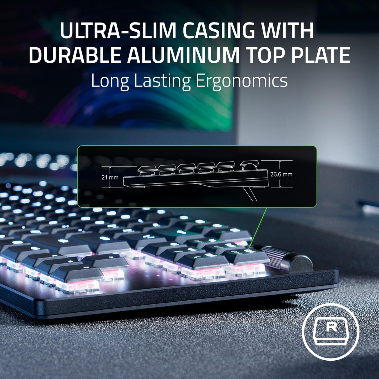 RAZER DEATHSTALKER V2 PRO TENKEYLESS - WIRELESS LOW PROFILE OPTICAL GAMING KEYBOARD (LINEAR RED SWITCH) RZ03-04370100-R3M1