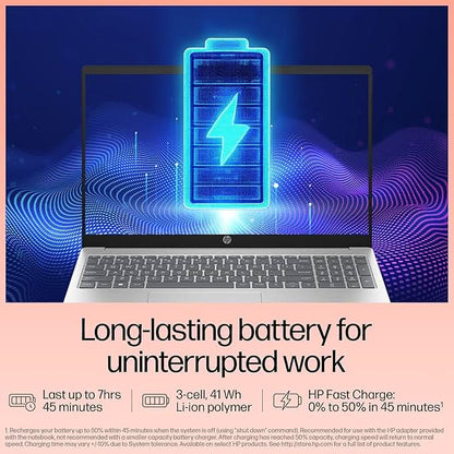 HP 15, 13th Gen Intel Core i5-1334U Laptop (12GB DDR4,512GB SSD) Anti-Glare,Micro-Edge,15.6''/39.6cm, FHD, Win11,M365,Office24, Silver,1.59kg, Iris Xe Graphics, FHD Camera w/Privacy Shutter, fd0575TU