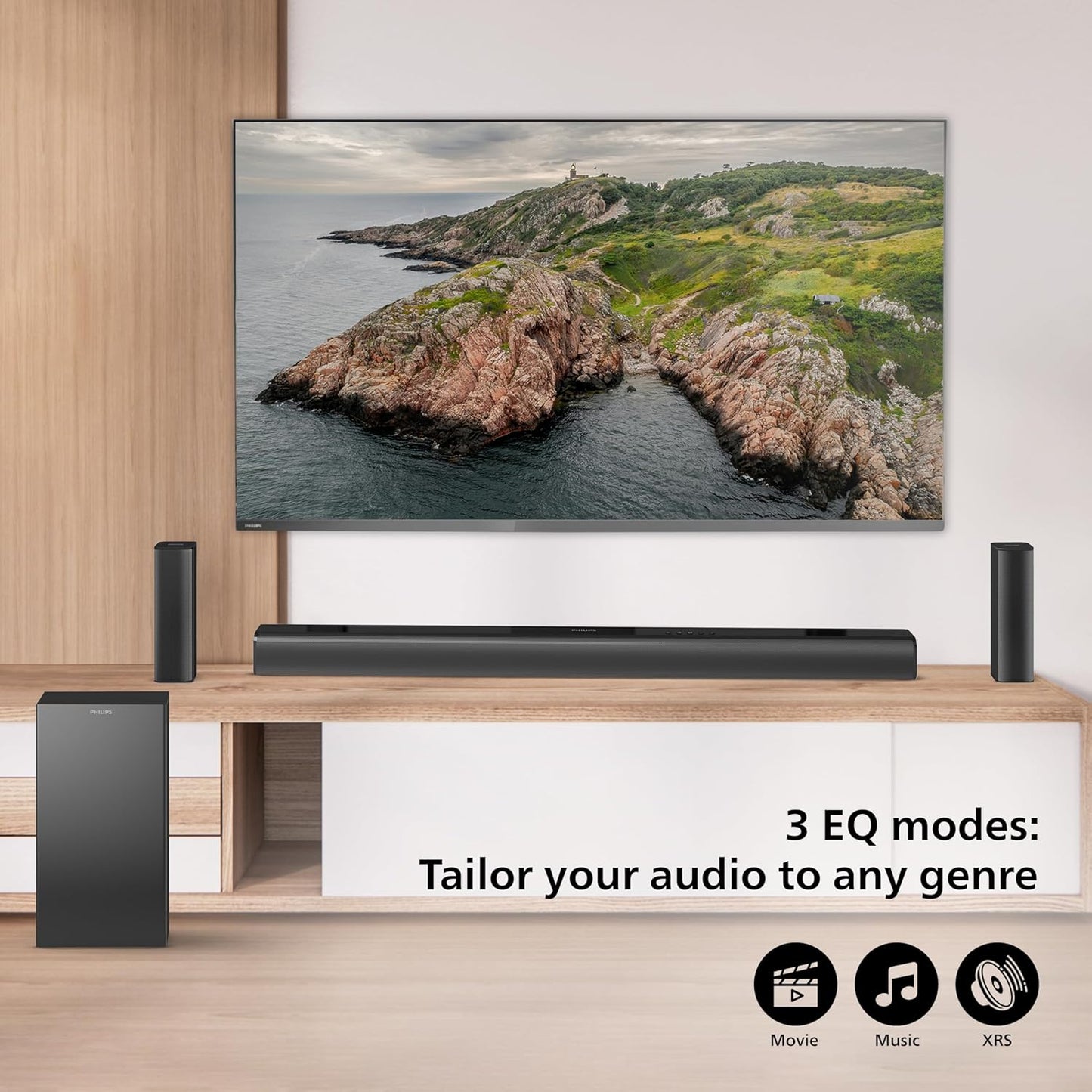 PHILIPS AUDIO TAB4529/94 5.1CH SOUNDBAR WITH WIRELESS SATELLITES AND SUBWOOFER, BASS BOOST, 160W RMS OUTPUT, HDMI ARC, OPTICAL, BLUETOOTH V5.0, WALL MOUNT AND AUX-IN FOR EASY CONNECTION (BLACK)