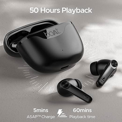Boat Airdopes 207 TWS in Ear Earbuds, Bluetooth V5.3 (Carbon Black)