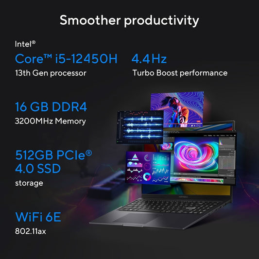 ASUS VIVOBOOK 16X, INTEL CORE I5-12450H 12TH GEN, 16-INCH (40.64 CM) FHD+, CREATOR/GAMING LAPTOP, (16 GB RAM/512GB SSD/6GB RTX 4050/WIN11//BACKLIT/FP/70WHR /BLACK/3.97 KG), K3605ZU-MBN541WS