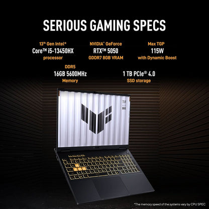 ASUS TUF F16 FX608JH-RV057WS [CI5-13450HX/16GB/1TB SSD/WIN11 HOME+MS24/16.0"/8GB-RTX5050 GRAPHICS/1 YEAR(S)/GREY]