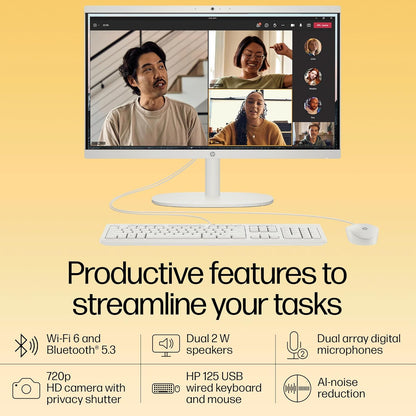 HP ALL-IN-ONE PC, WINDOWS 11 HOME, INTEL PROCESSOR N200, 21.45-INCH (54.5 CM), FHD, INTEL UHD GRAPHICS, 720P HD CAMERA W/PRIVACY SHUTTER, DUAL SPEAKERS (WIN 11, WHITE, 4.17 KG), DG0154IN