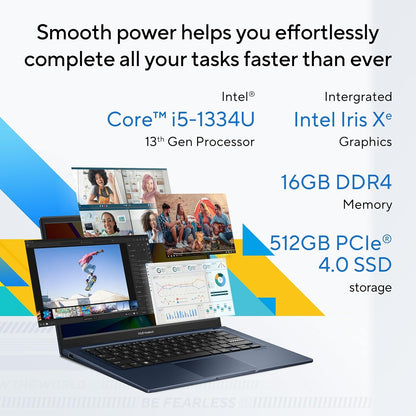 ASUS VIVOBOOK 14, 14" FHD (1920 X 1080), INTEL CORE I5-1334U PROCESSOR,(16GB RAM/512GB SSD/INTEL IRIS X? IGPU/WINDOWS 11/M365 BASIC (1YEAR)*/OFFICE HOME 2024/BLUE/1.40 KG),X1404VA-NK790WS