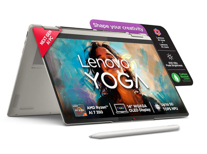 LENOVO YOGA 7 2-IN-1 AMD RYZEN AI 7 350 (24GB RAM/1TB SSD/14 (35.5CM)/WUXGA OLED/50 TOPS NPU/COPILOT+ PC/WINDOWS 11/OFFICE HOME 2024/YOGA PEN/1YR ADP/SEASHELL/1.38KG), 83JR001EIN CONVERTIBLE LAPTOP
