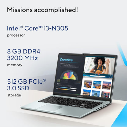 ASUS VIVOBOOK GO 15 (2023), INTEL CORE I3-N305, 15.6" (39.62 CMS) FHD, THIN AND LIGHT LAPTOP (8GB/512GB SSD/INTEGRATED GRAPHICS/WINDOWS 11/OFFICE 2021/BACKLIT KB/GREY/1.63 KG), E1504GA-NJ323WS