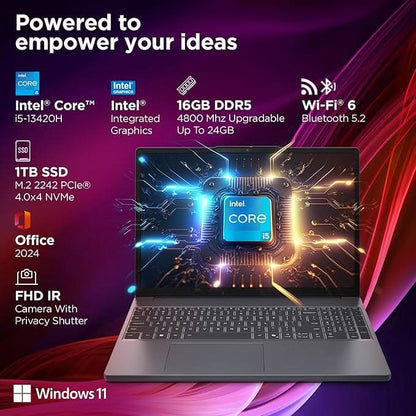 Lenovo IdeaPad Slim 3 13th Gen Core i5-13420H 15.3 inch (38.8cm) WUXGA IPS Laptop (16GB RAM/1TB SSD/Windows 11/Office Home 2024/Backlit Keyboard/1Yr ADP Free/3 Mon. Game Pass/Grey/1.6Kg), 83K100HSIN