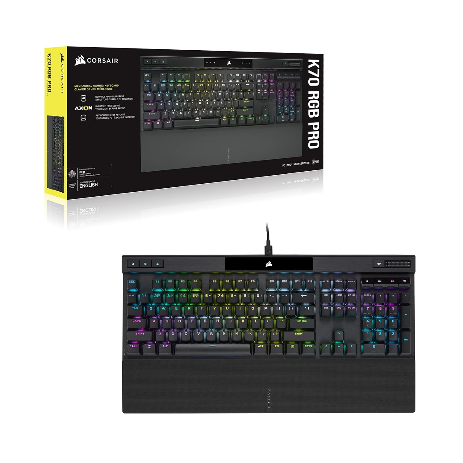 CORSAIR K70 RGB PRO MECHANICAL GAMING KEYBOARD BACKLIT RGB LED CHERRY MX SPEED BLACK PBT KEYCAPS CH-9109410-NA