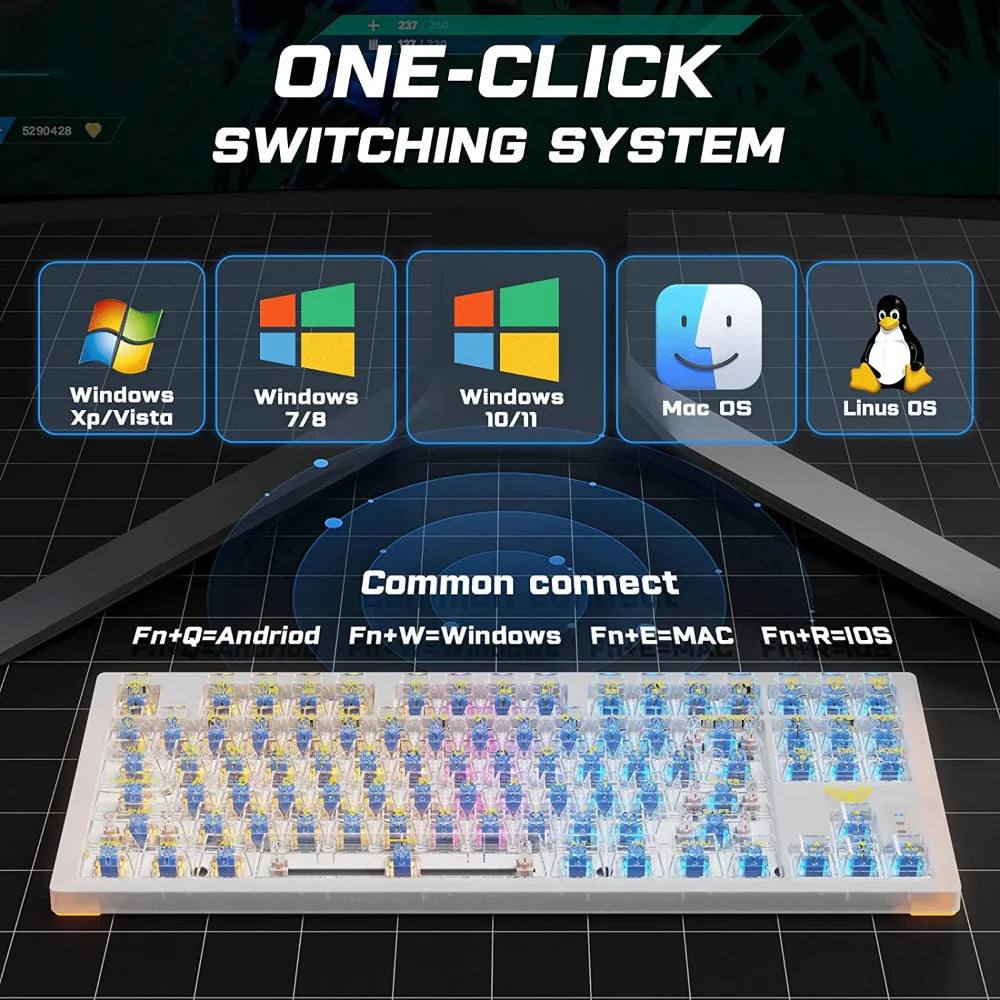AULA F2183 TKL RGB Wireless Bluetooth Mechanical Gaming Keyboard ( White ) ( Clicky Blue Switch ) (‎F2183)
