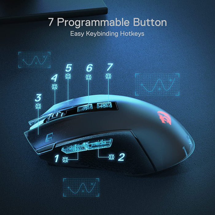 REDRAGON Trident Pro M693 Wireless / Bluetooth Ambidextrous Gaming Mouse ( 8000DPI / 7 Macro Button ) ( Black )
