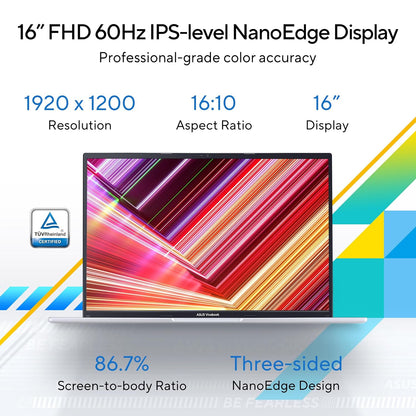 ASUS VIVOBOOK 16,13TH GEN,INTEL CORE I9-13900H,FINGERPRINT(INTEL IRIS X IGPU/16GB/512GB/FHD+/16"/60HZ/BACKLIT KEYBOARD/WINDOWS 11/M365 BASIC (1YEAR)*/OFFICE HOME 2024/SILVER/1.88 KG) X1605VA-MB9946WS
