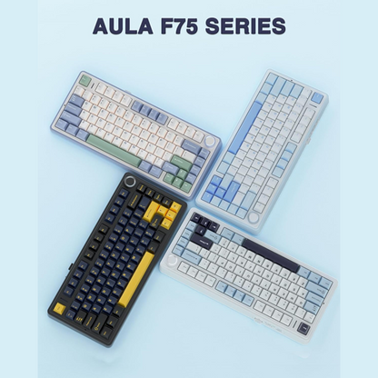 AULA F75 75% WIRELESS MECHANICAL KEYBOARD | HOT SWAPPABLE | PRE-LUBED LINEAR SWITCHES | RGB BACKLIT | 2.4GHZ/TYPE-C/BLUETOOTH GAMING KEYBOARD (ICE BLUE, ICE VEIN SWITCH)