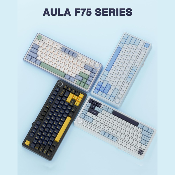 AULA F75 75% WIRELESS MECHANICAL KEYBOARD | HOT SWAPPABLE | PRE-LUBED LINEAR SWITCHES | RGB BACKLIT | 2.4GHZ/TYPE-C/BLUETOOTH GAMING KEYBOARD (ICE BLUE, ICE VEIN SWITCH)