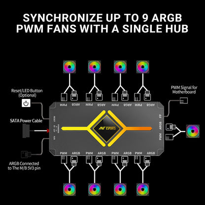 ANT ESPORTS FAN AFH90 2 IN 1 ARGB PWM FAN HUB (BLACK)