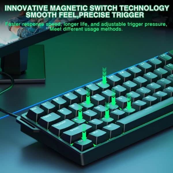 AULA WIN60 HE 60% RGB Mechanical Wired Gaming Keyboard Hall Effect Magnetic Switches For PC/Mac Black Graywood Magnetic Switch WIN60BW