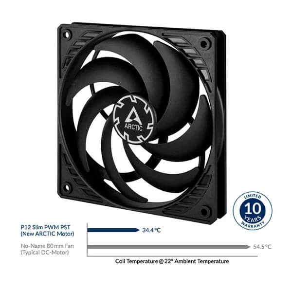 ARCTIC P12 Slim 120mm PST PWM Non-RGB Cabinet Fans (Black) (Single Pack)