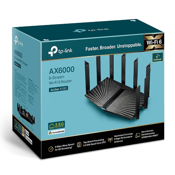 TPLink Archer AX80 AX6000 8-Stream Wi-Fi 6 Router with 2.5G Port