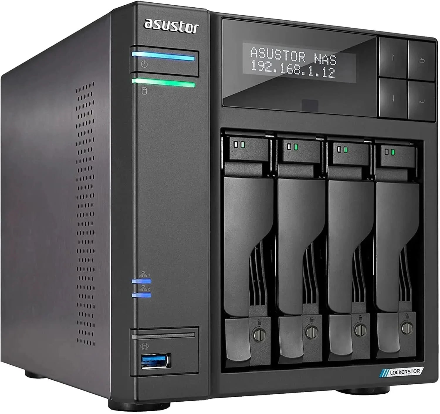 Asustor Lockerstor 4 Gen2 AS6704T - 4 Bay NAS, Quad-Core 2.0 GHz CPU, 4 M.2 NVMe Slots, Dual 2.5GbE, Upgradable to 10GbE, 4GB DDR4 RAM, Network Attached Storage