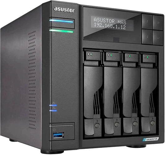 Asustor Lockerstor 4 Gen2 AS6704T - 4 Bay NAS, Quad-Core 2.0 GHz CPU, 4 M.2 NVMe Slots, Dual 2.5GbE, Upgradable to 10GbE, 4GB DDR4 RAM, Network Attached Storage