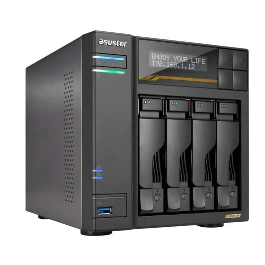 Asustor Lockerstor 4 Gen3 AS6804T, 4 Bay NAS, AMD Ryzen Quad-Core 2.3 GHz, 16GB RAM ECC DDR5, 4 M.2 NVMe Slots, Dual 5GbE and Dual 10GbE Port, USB4 Type-C, Network Attached Storage