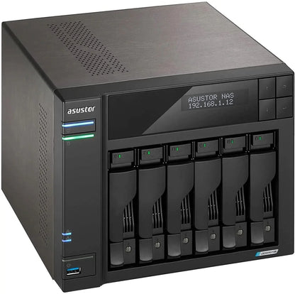 Asustor Lockerstor 6 Gen2 AS6706T - 6 Bay NAS, Quad-Core 2.0 GHz CPU, 4X M.2 NVMe Slots, Dual 2.5GbE, Upgradable to 10GbE, 8GB DDR4 RAM, Content Creation Network Attached Storage