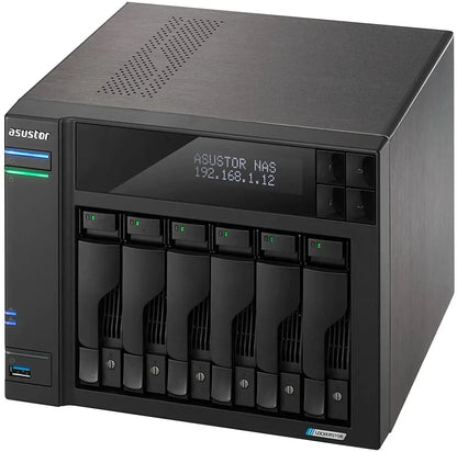 Asustor Lockerstor 6 Gen2 AS6706T - 6 Bay NAS, Quad-Core 2.0 GHz CPU, 4X M.2 NVMe Slots, Dual 2.5GbE, Upgradable to 10GbE, 8GB DDR4 RAM, Content Creation Network Attached Storage