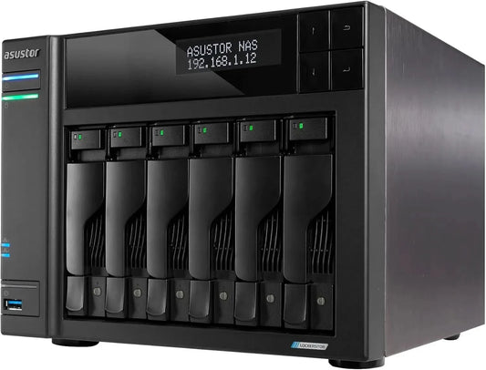 Asustor Lockerstor 6 Gen2+ AS6706T v2 6 Bay NAS Storage, Intel Quad-Core 2.0GHz CPU, Dual 5GbE Ports, 8GB RAM DDR4, 4 M.2 SSD Slots, HDMI, Network Attached Storage
