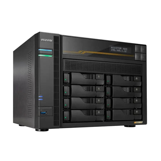 Asustor Lockerstor 8 Gen3 AS6808T 8 Bay NAS, AMD Ryzen Quad-Core 2.3 GHz, 16GB RAM ECC DDR5, 4 M.2 NVMe Slots, Dual 5GbE and Dual 10GbE Port, USB4 Type-C, Network Attached Storage