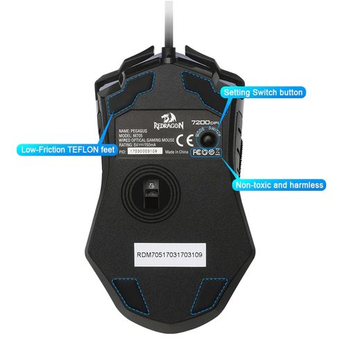 REDRAGON Pegasus M705 Wired Ergonomic Gaming Mouse ( 7200DPI / 7 Macro Button ) ( Black)