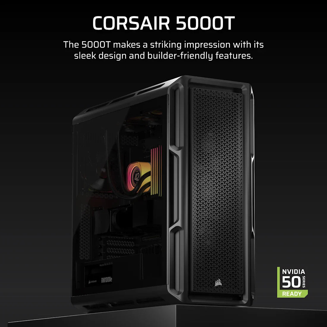 CORSAIR CHASSIS 5000T - CC-9011300-WW- MID-TOWER PC CASE WITHOUT PSU, BLACK